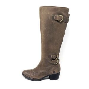 Born Womens 7 Boots Heel Zip Leather Riding Knee High Gray Western